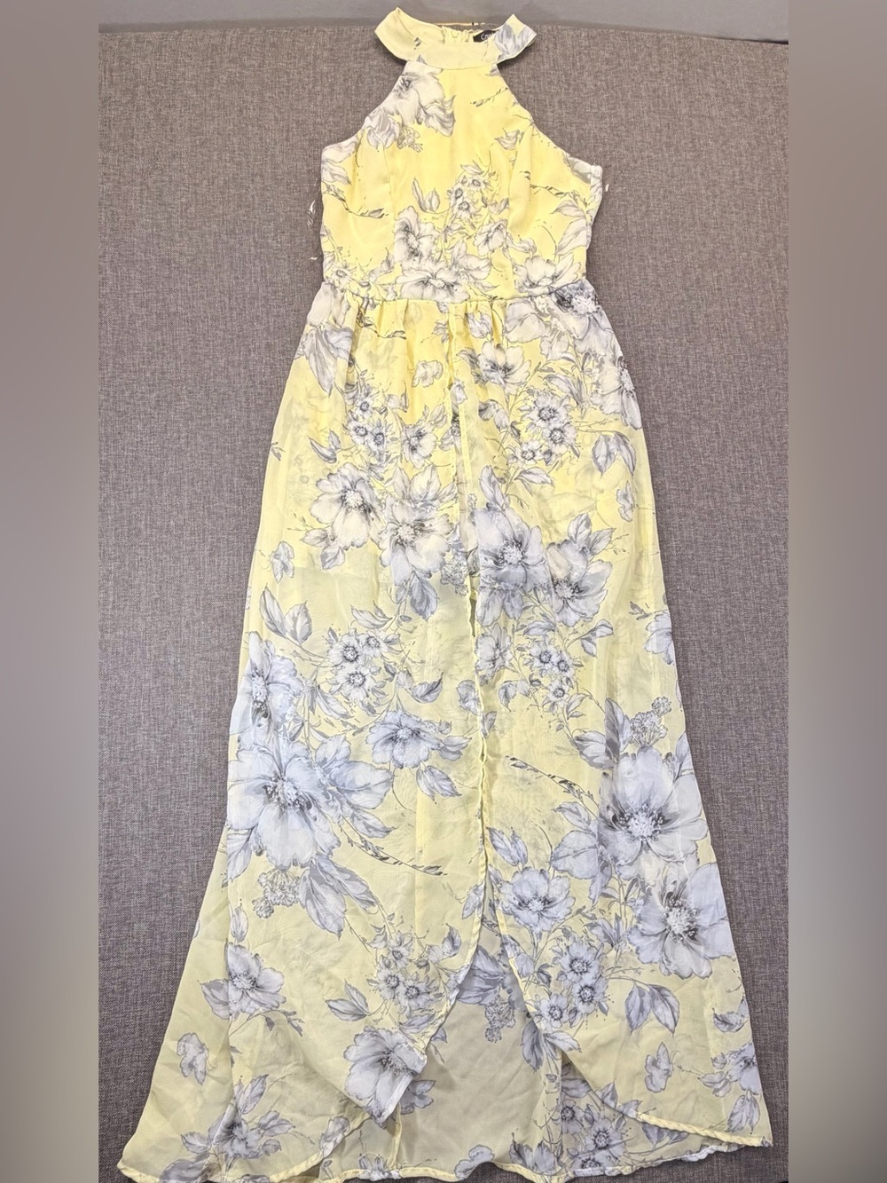Yellow Floral Maxi Dress with Gray Bloom Print Size 5